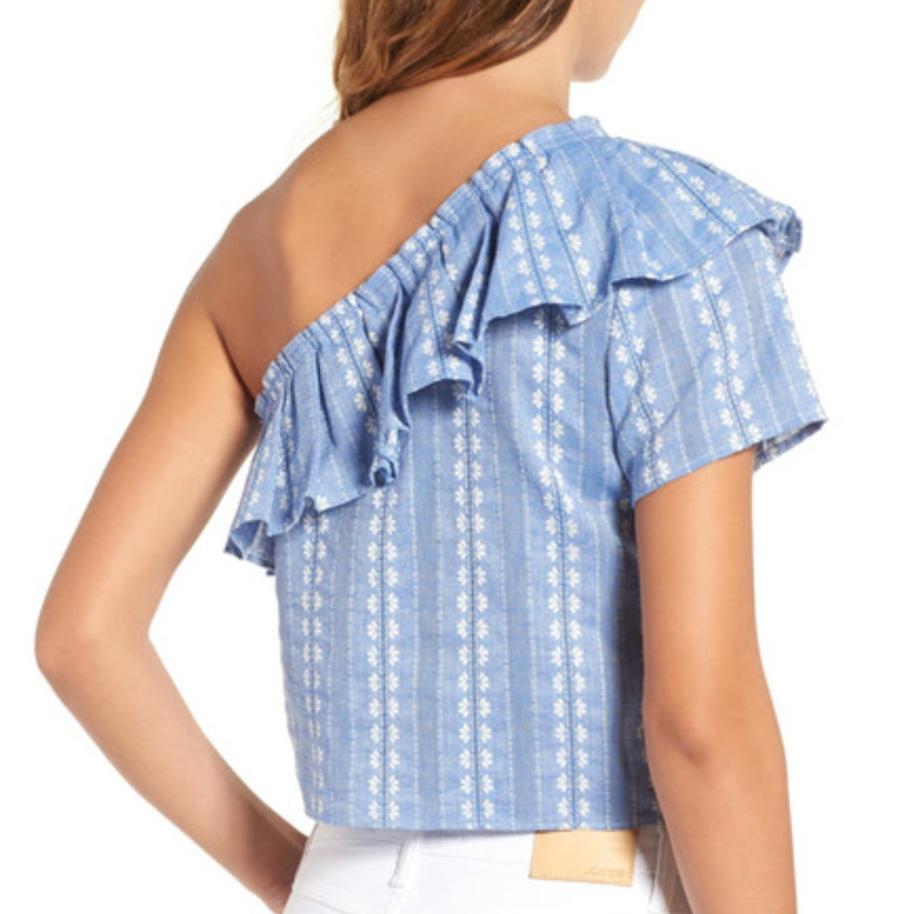 Splendid Cotton One-Shoulder Ruffle Crop Top - Picture 3 of 8